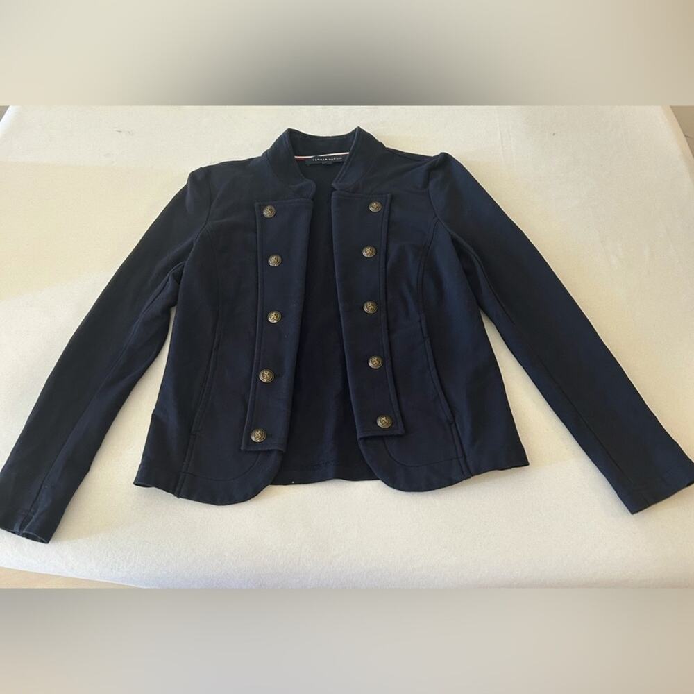 Tommy Hilfiger Military open front stretch cotton coatigan Navy/ black Size S/P - Picture 2 of 6